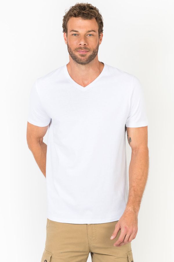 T-Shirt Básica Gola v Premium Sem Costura Branca BRANCA/P