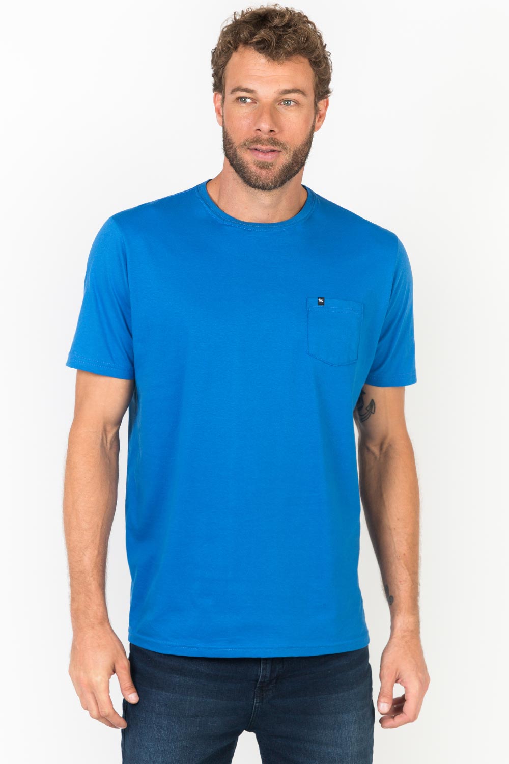 T-Shirt Básica Comfort Com Bolso Azul Royal