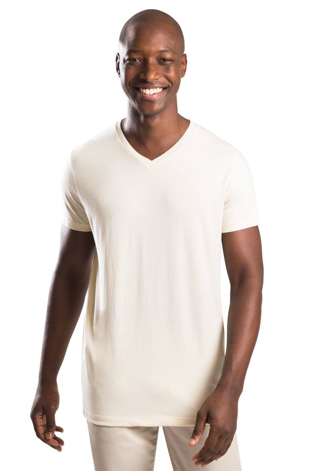 T-Shirt Básica Gola v Sem Costura Cru CRU/P