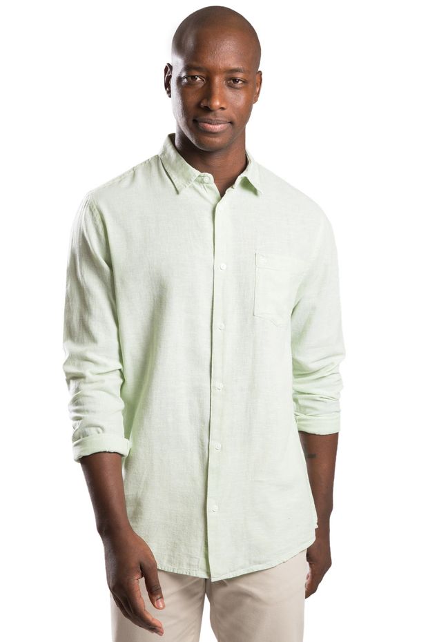Camisa Linho Manga Longa Verde Claro VERDE CLARO/P