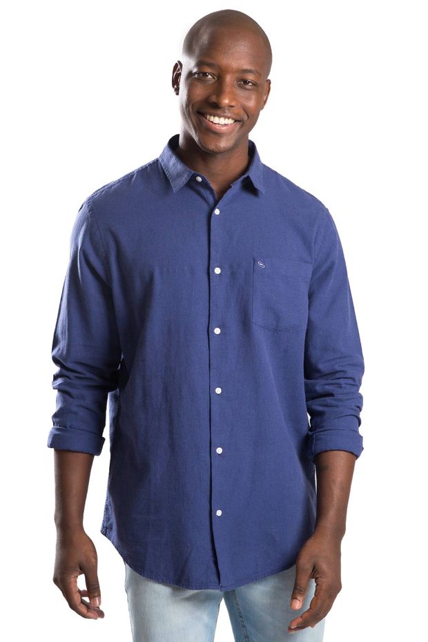 Camisa Linho Manga Longa Azul Marinho AZUL MARINHO/P