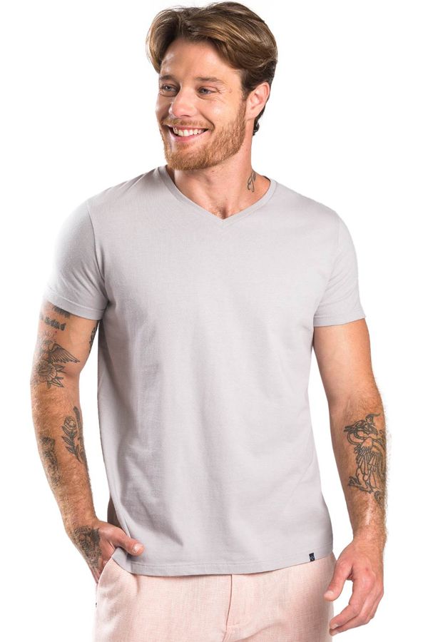 T-Shirt Básica Gola v Premium Sem Costura Cinza CINZA/M