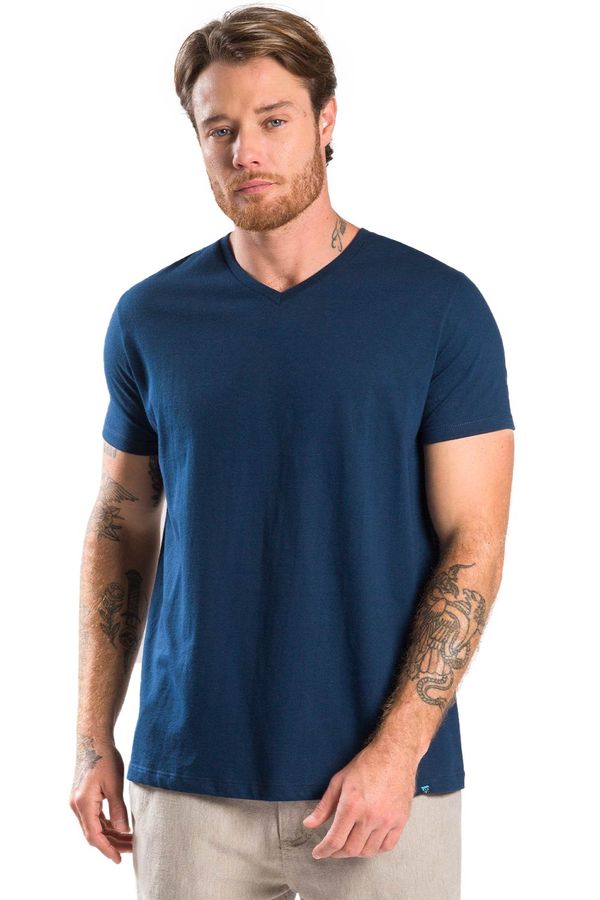 T-Shirt Básica Gola v Premium Sem Costura Azul Marinho AZUL MARINHO/G
