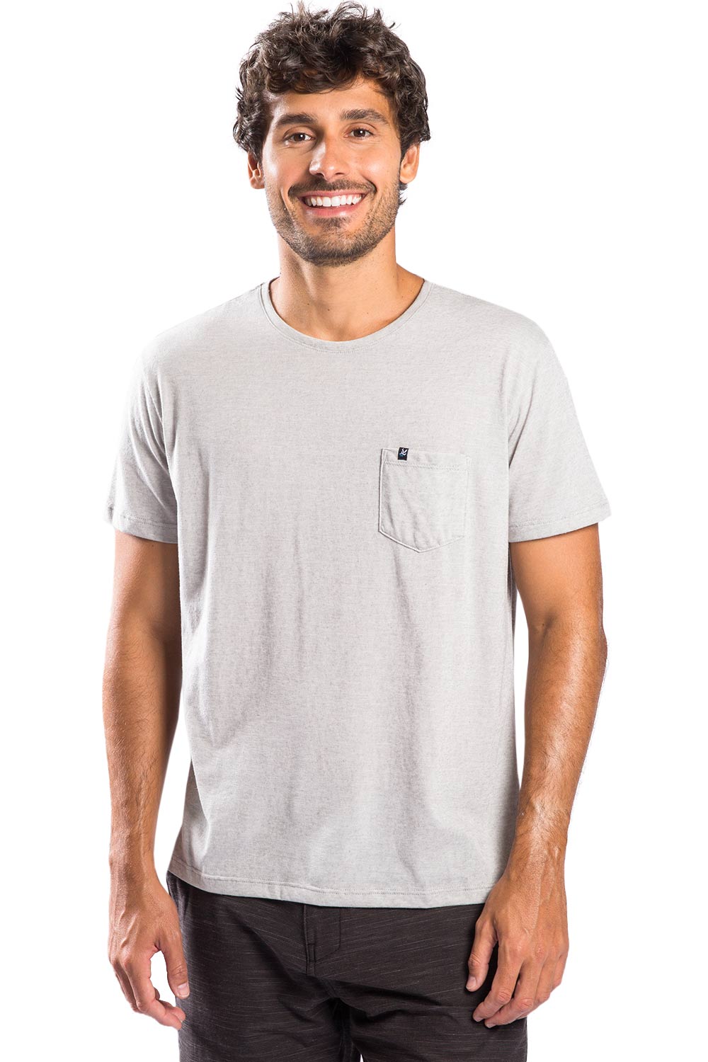 T-Shirt Especial Desfibrado Com Bolso Cinza