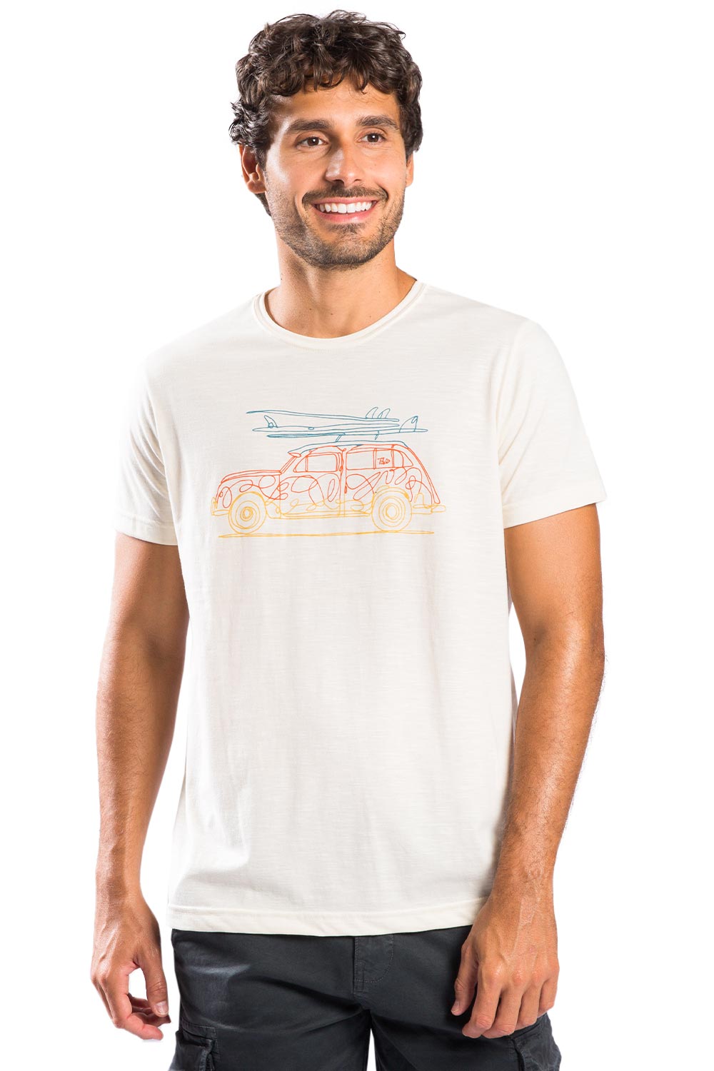 T-Shirt Estampada Flamê Fiado Surf Trip Off White