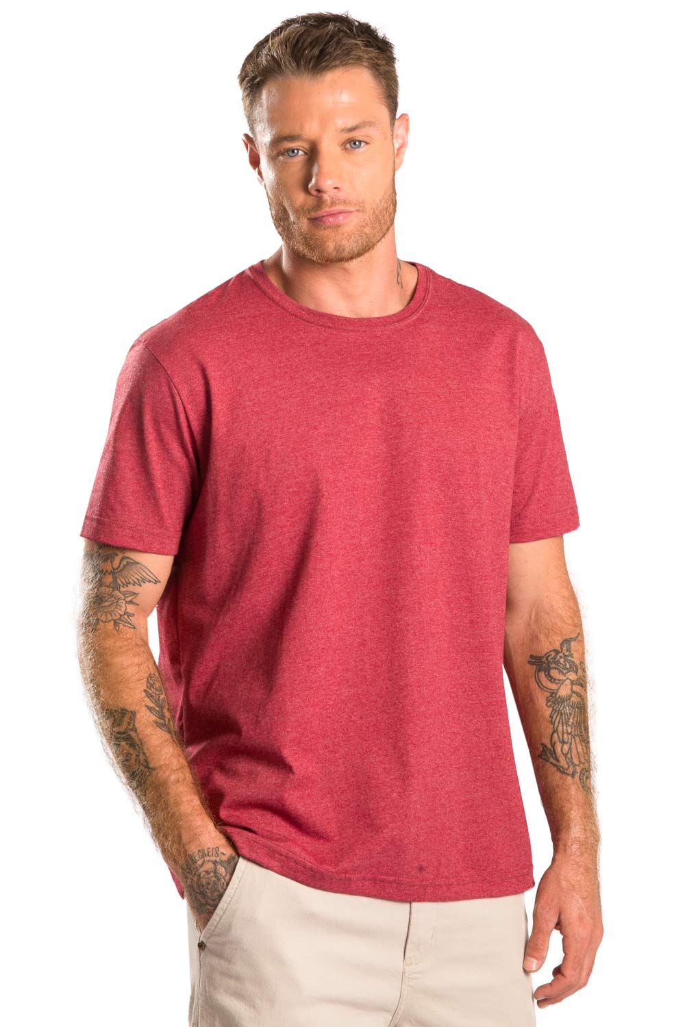 T-Shirt Básica Mescla Comfort Vermelho Escuro