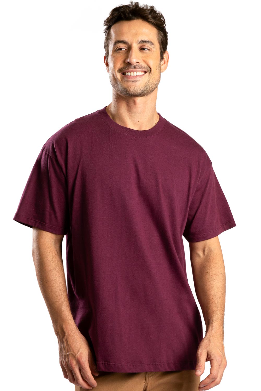 T-Shirt Básica Premium Sem Costura Oversized Vinho
