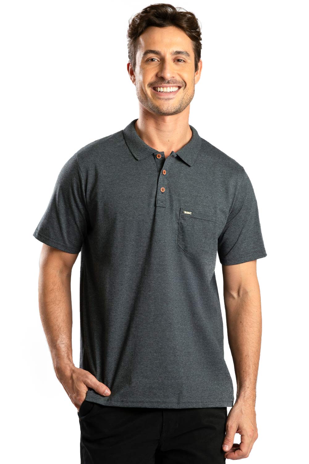 Polo Básica Fit Com Bolso Grafite