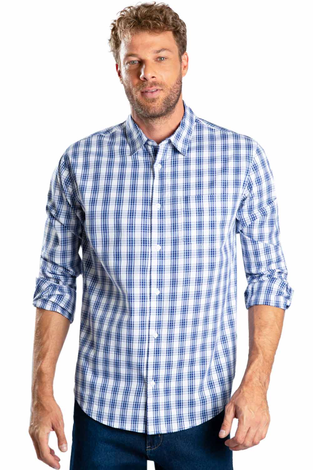 Camisa Xadrez Fio Tinto Branco/Azul