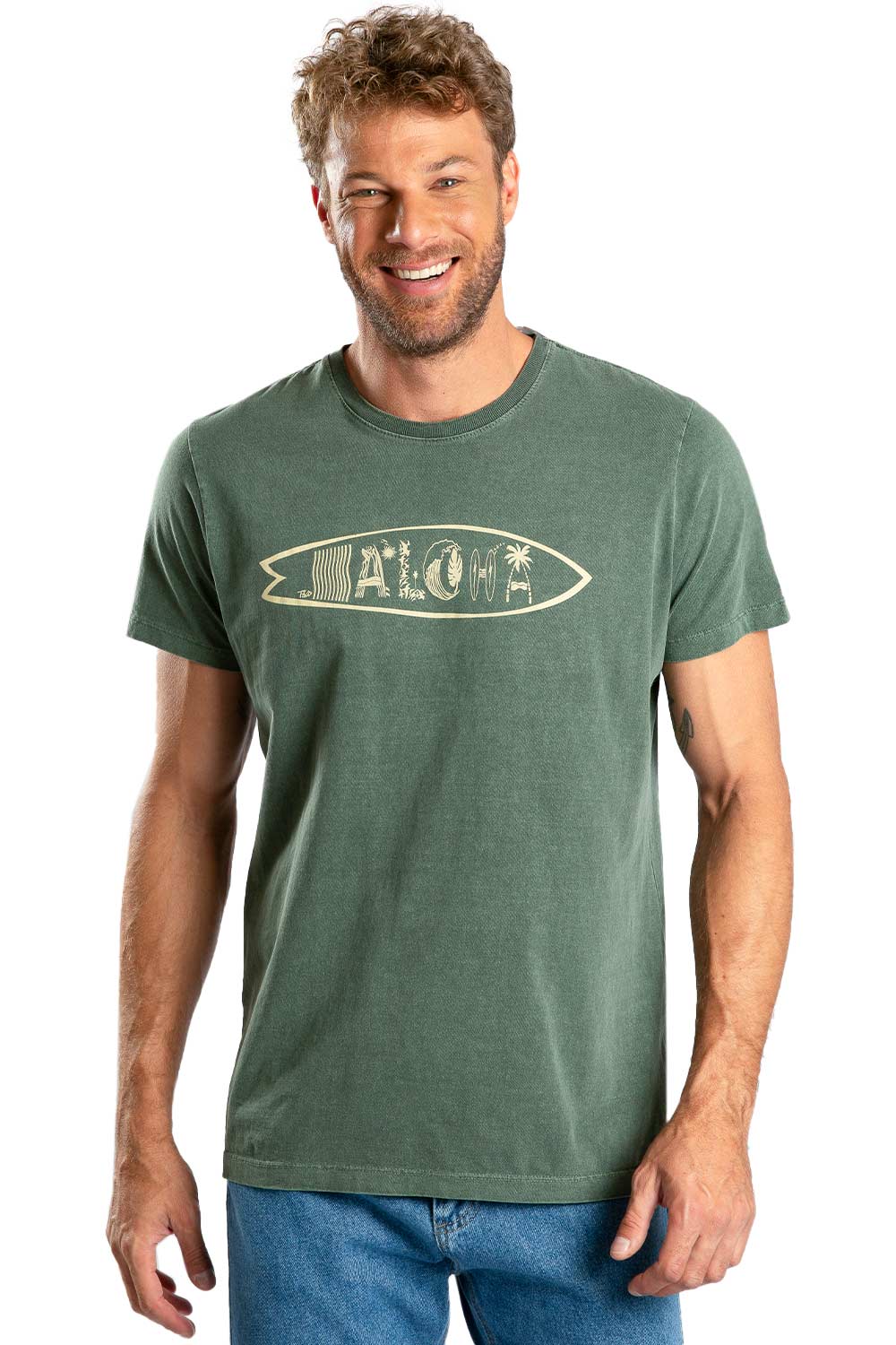 T-Shirt Estampada Stone Aloha Verde Militar