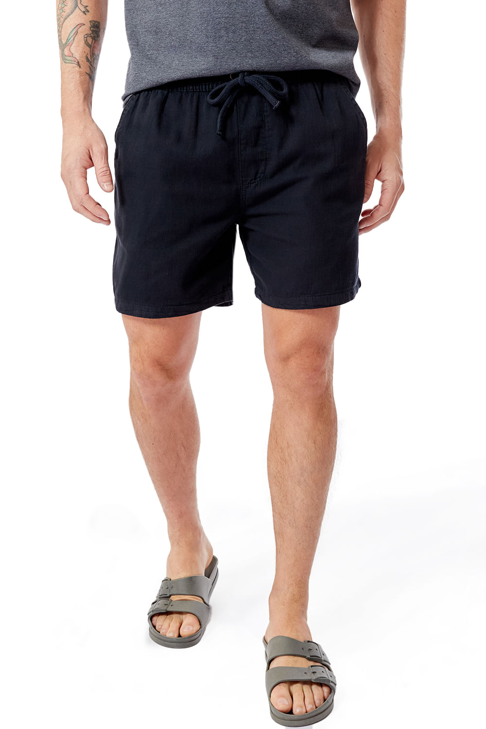 Short Liso Fio Tinto Azul Marinho