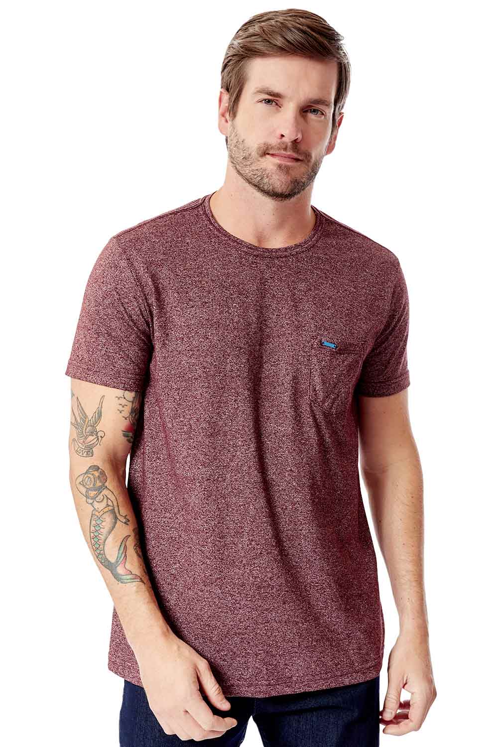 T-Shirt Com Detalhe No Bolso Vinho