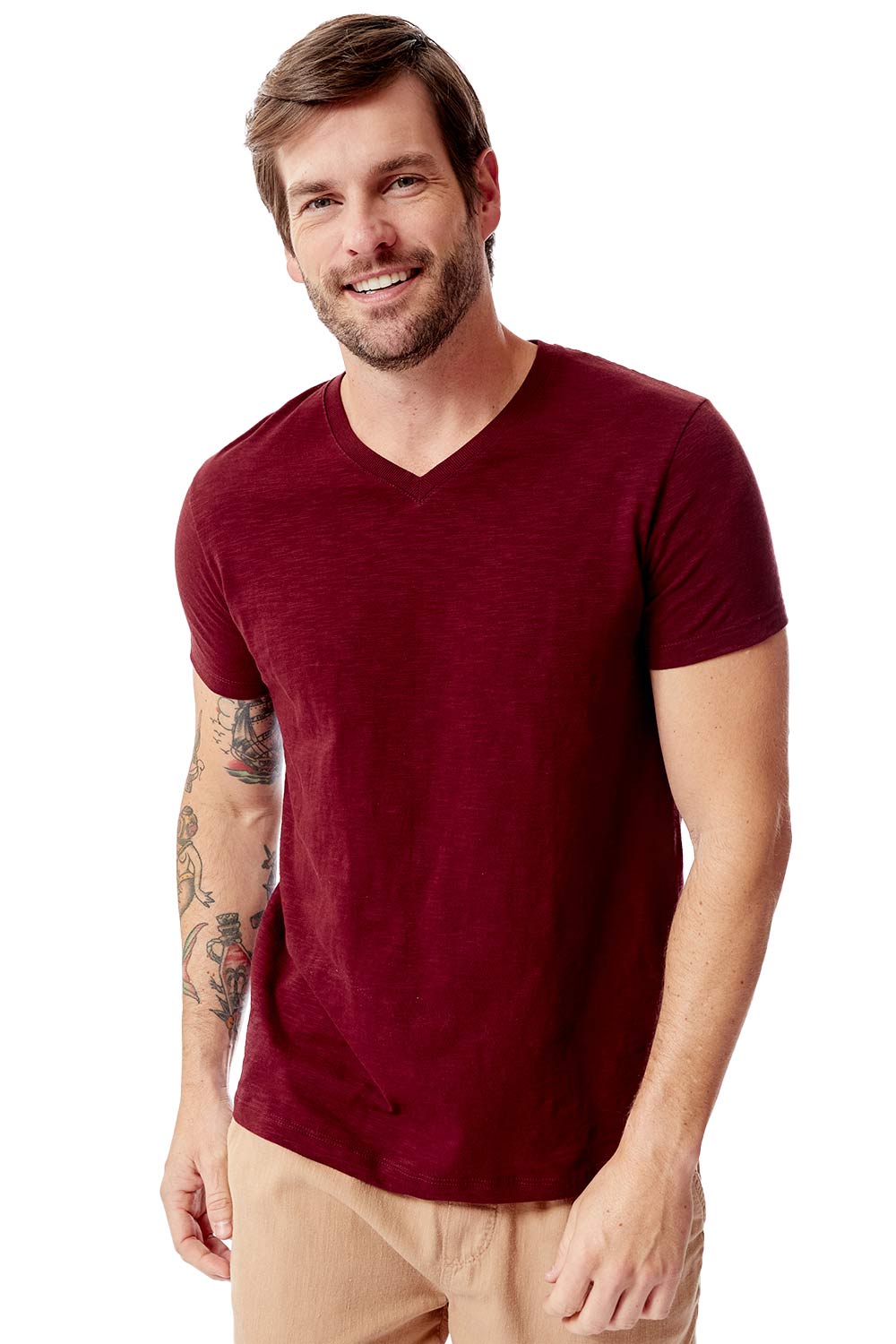 T-Shirt Gola v Básica Premium Vinho