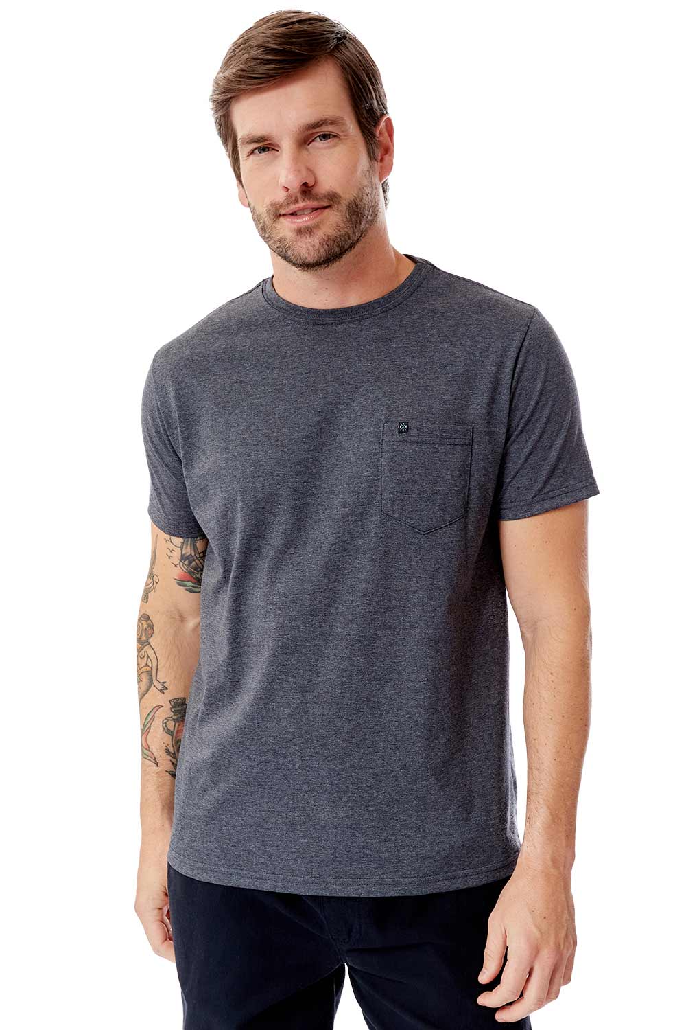 T-Shirt Básica Comfort Com Bolso Grafite