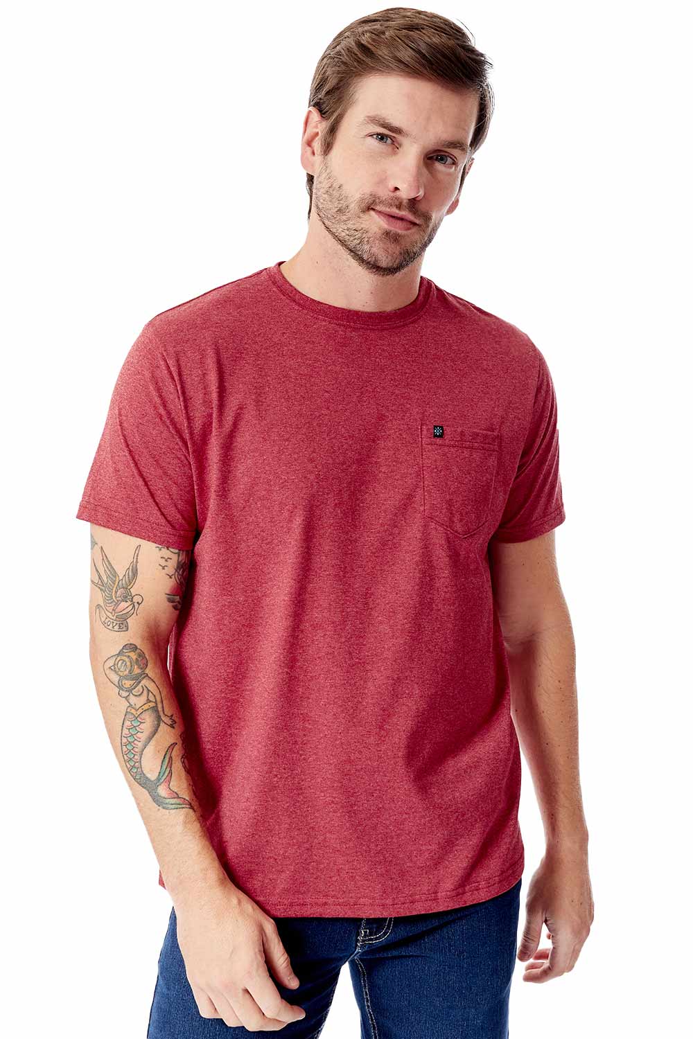 T-Shirt Básica Comfort Com Bolso Vermelho Escuro