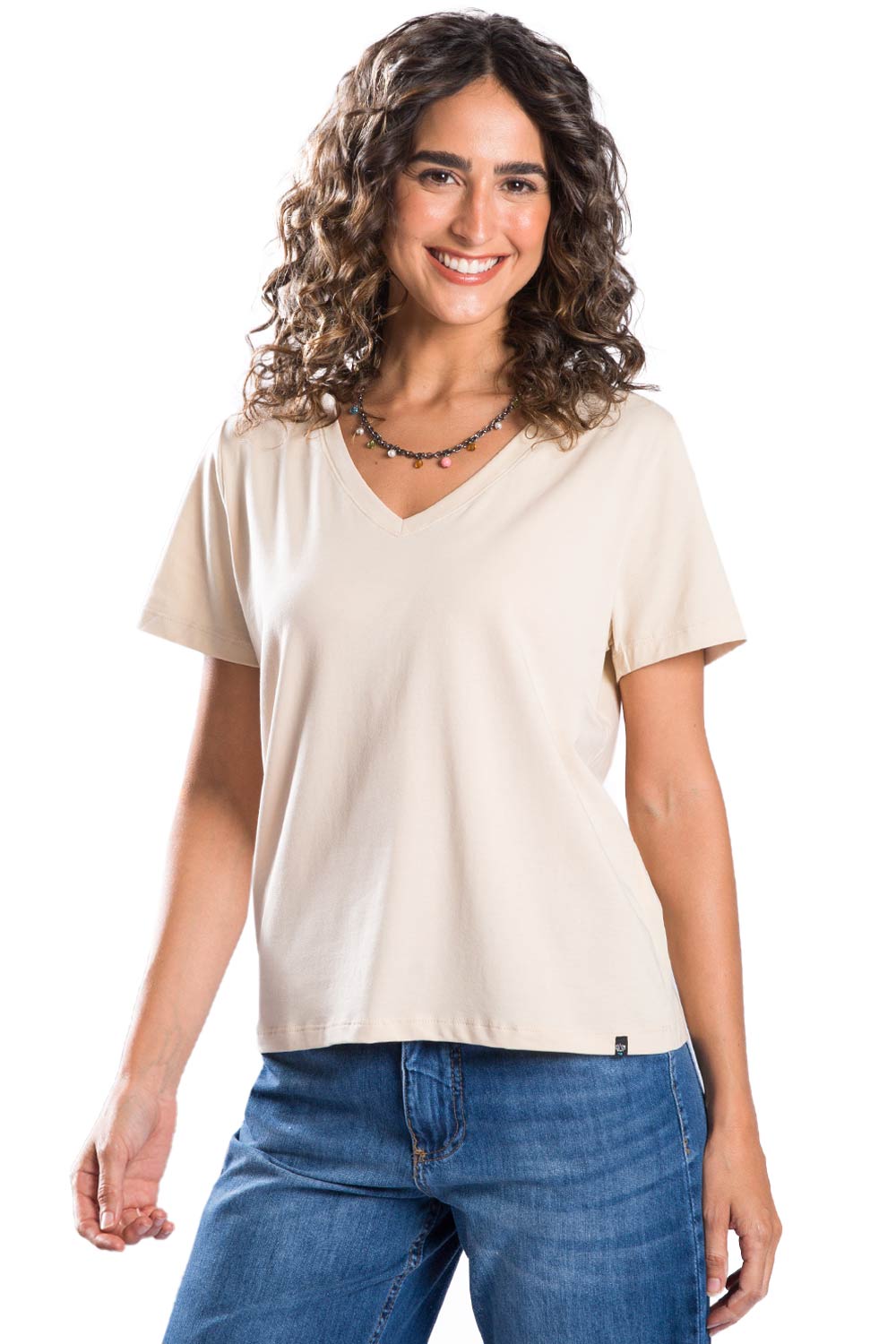 Blusa Básica Gola v Egípcia Premium Cru