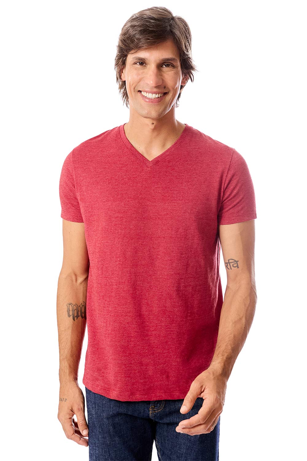 T-Shirt Básica Gola v Sem Costura Vermelho Escuro