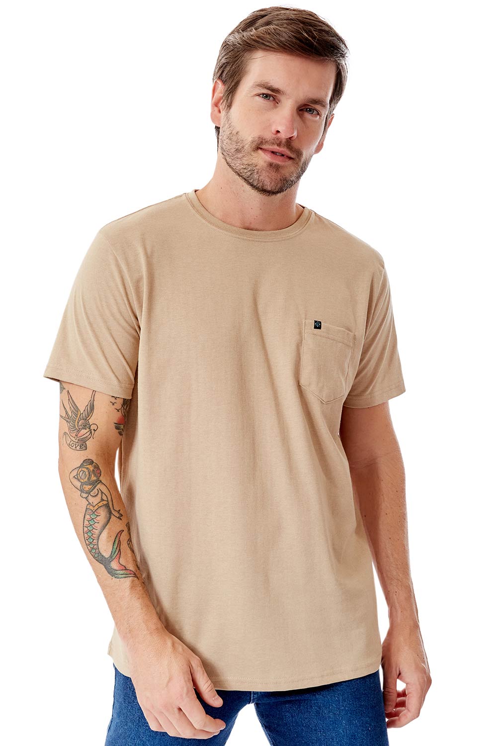T-Shirt Básica Comfort Com Bolso Khaki
