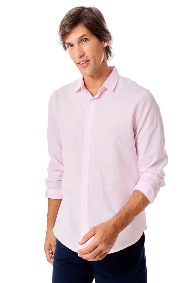 Camisa Linho Manga Longa Rosa Claro ROSA CLARO/G