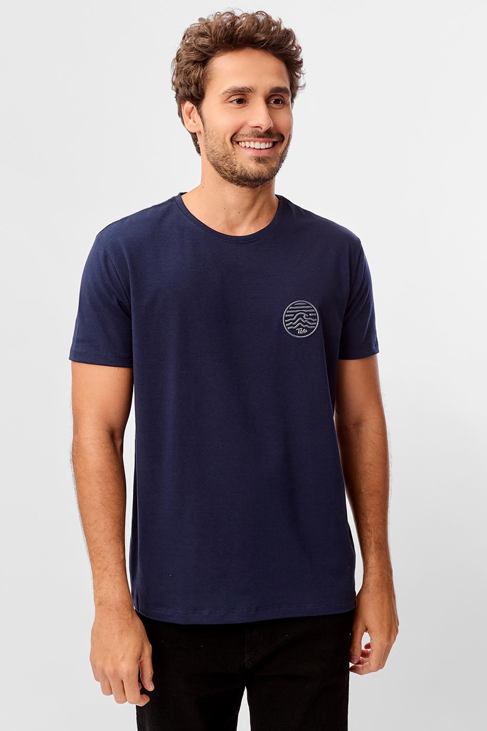 T-Shirt Estampada Onda Em Relevo Azul Marinho