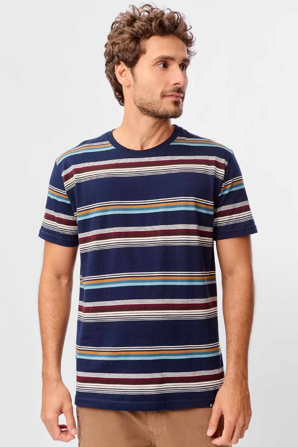 T-Shirt Listrada Fio Tinto Azul Marinho