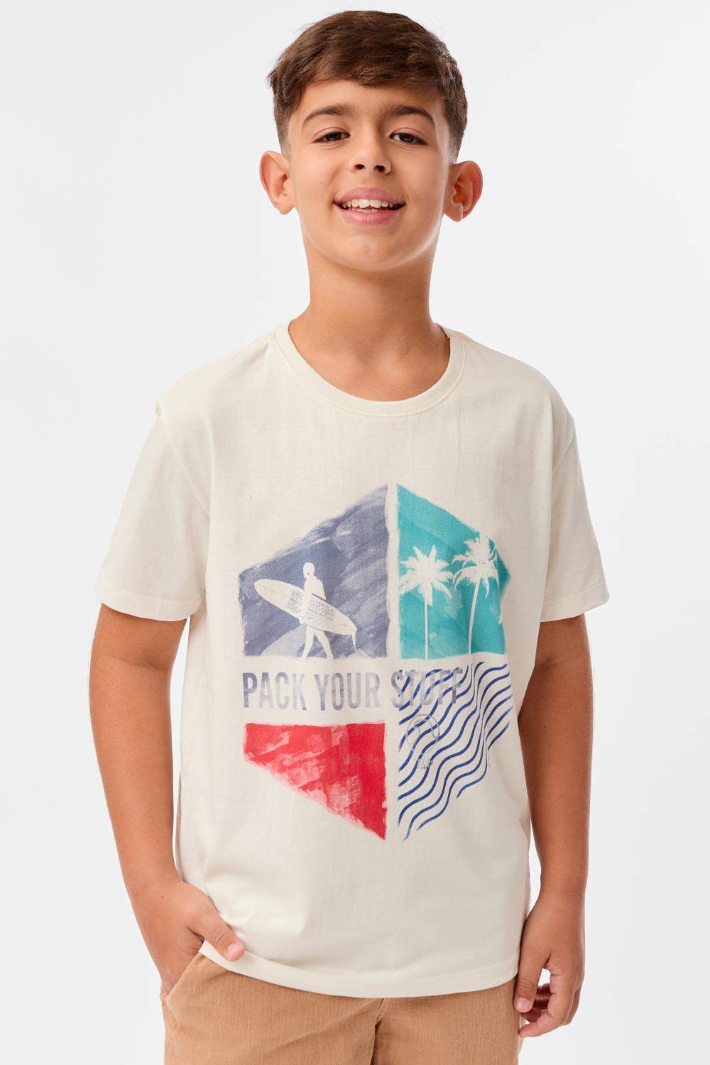 T-Shirt Infantil Estampada Surfer Off White