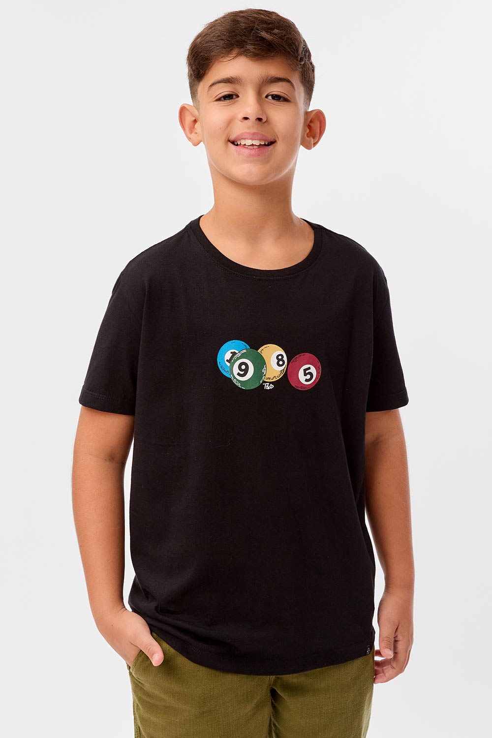 T-Shirt Infantil Estampada Bilhar Preta