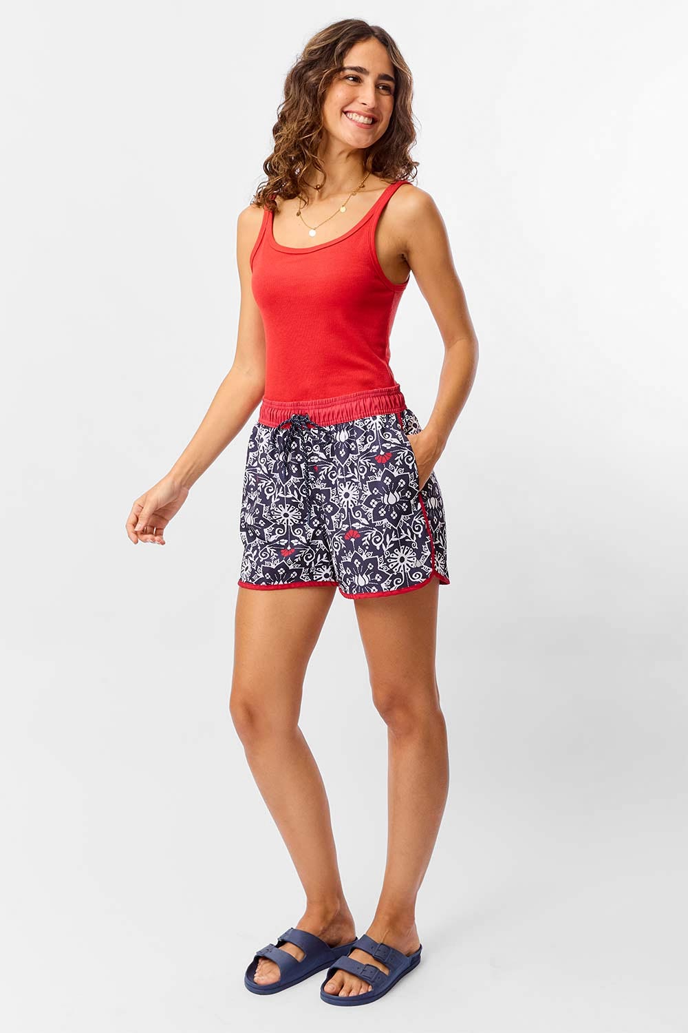 Short Estampado Lotus Azul Marinho/Branco