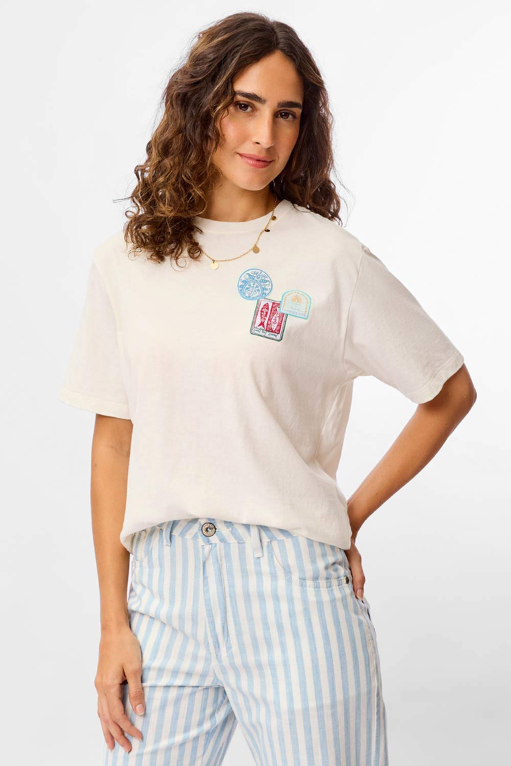 Blusa Estampada Patches Off White