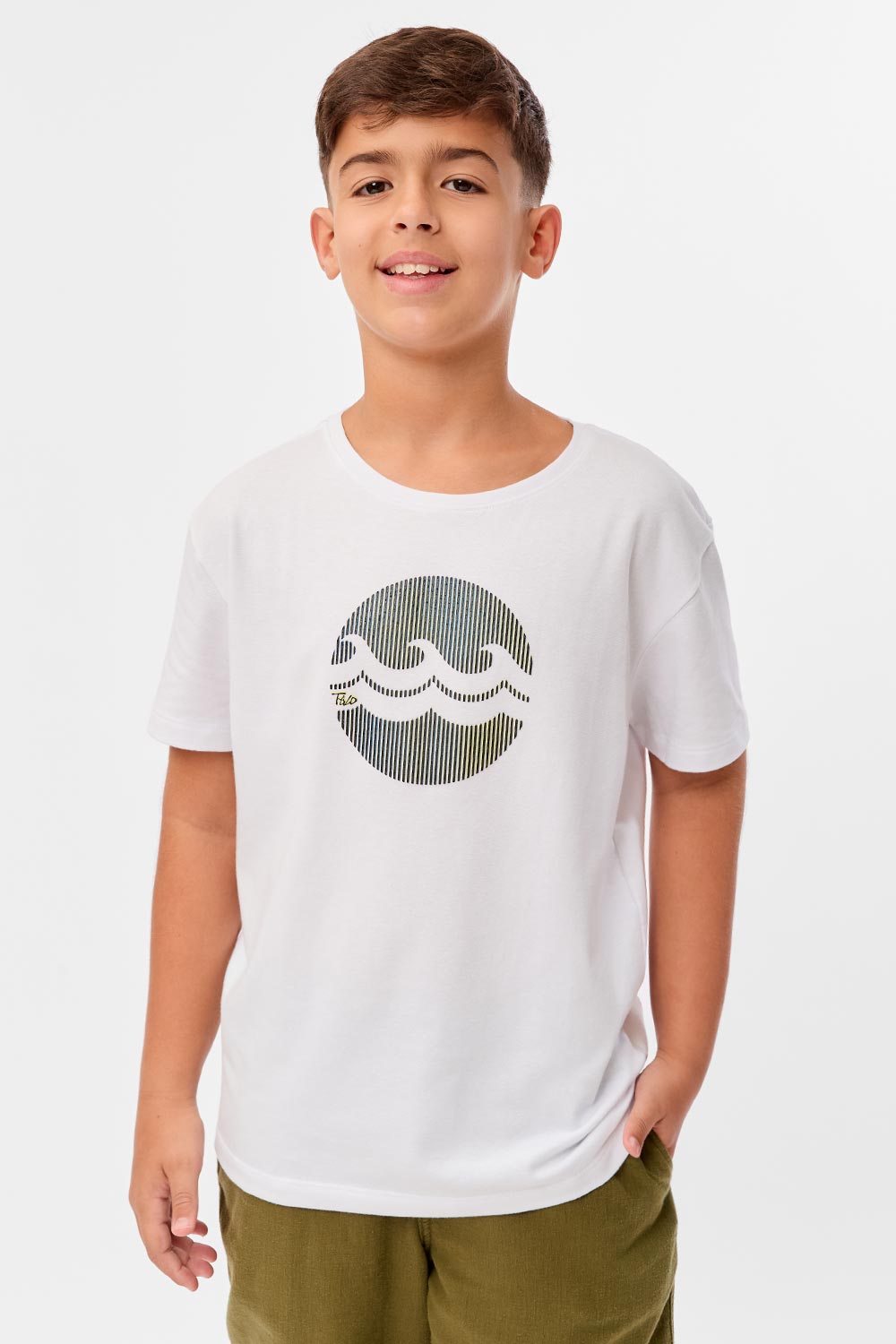 T-Shirt Infantil Estampada Flex Ondas 3d Branca