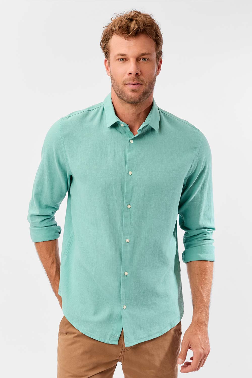 Camisa Linho Manga Longa Verde Claro