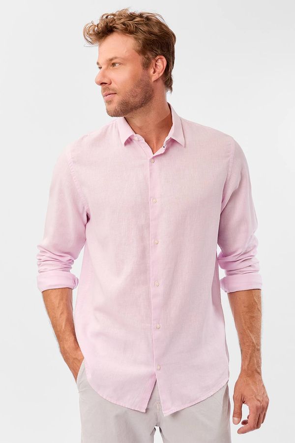 Camisa Linho Manga Longa Rosa Claro ROSA CLARO/P