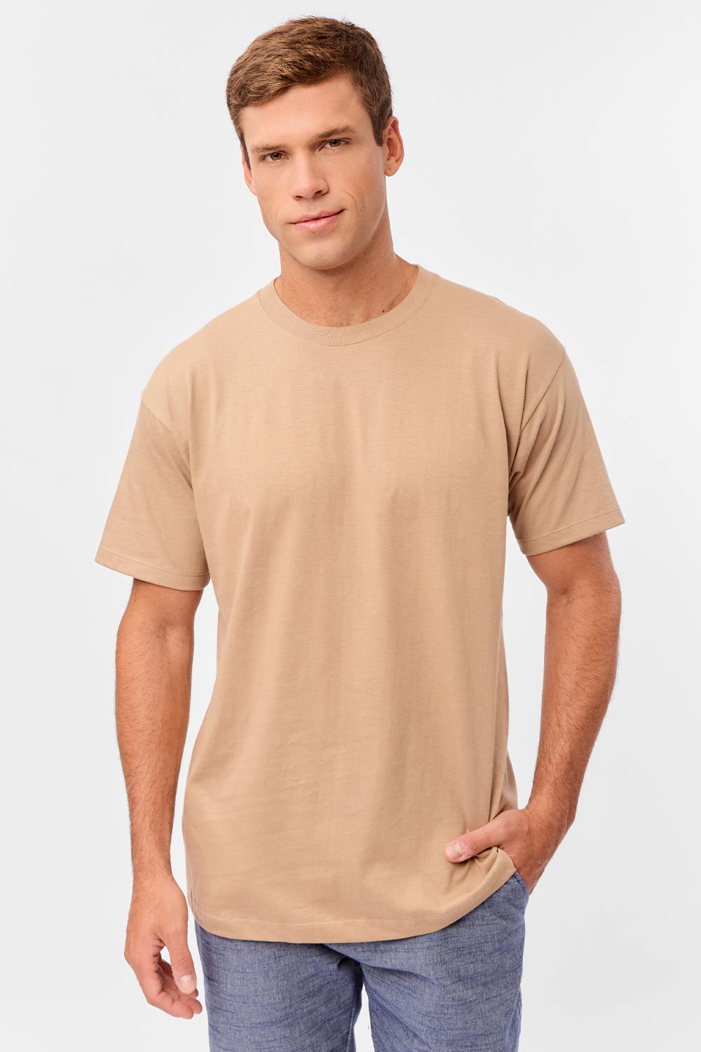 T-Shirt Básica Premium Sem Costura Oversized Khaki