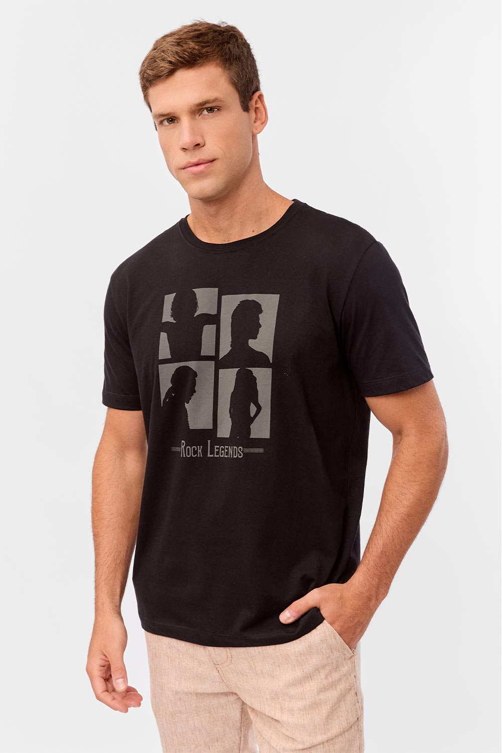 T-Shirt Estampada Rock Lengends Preta