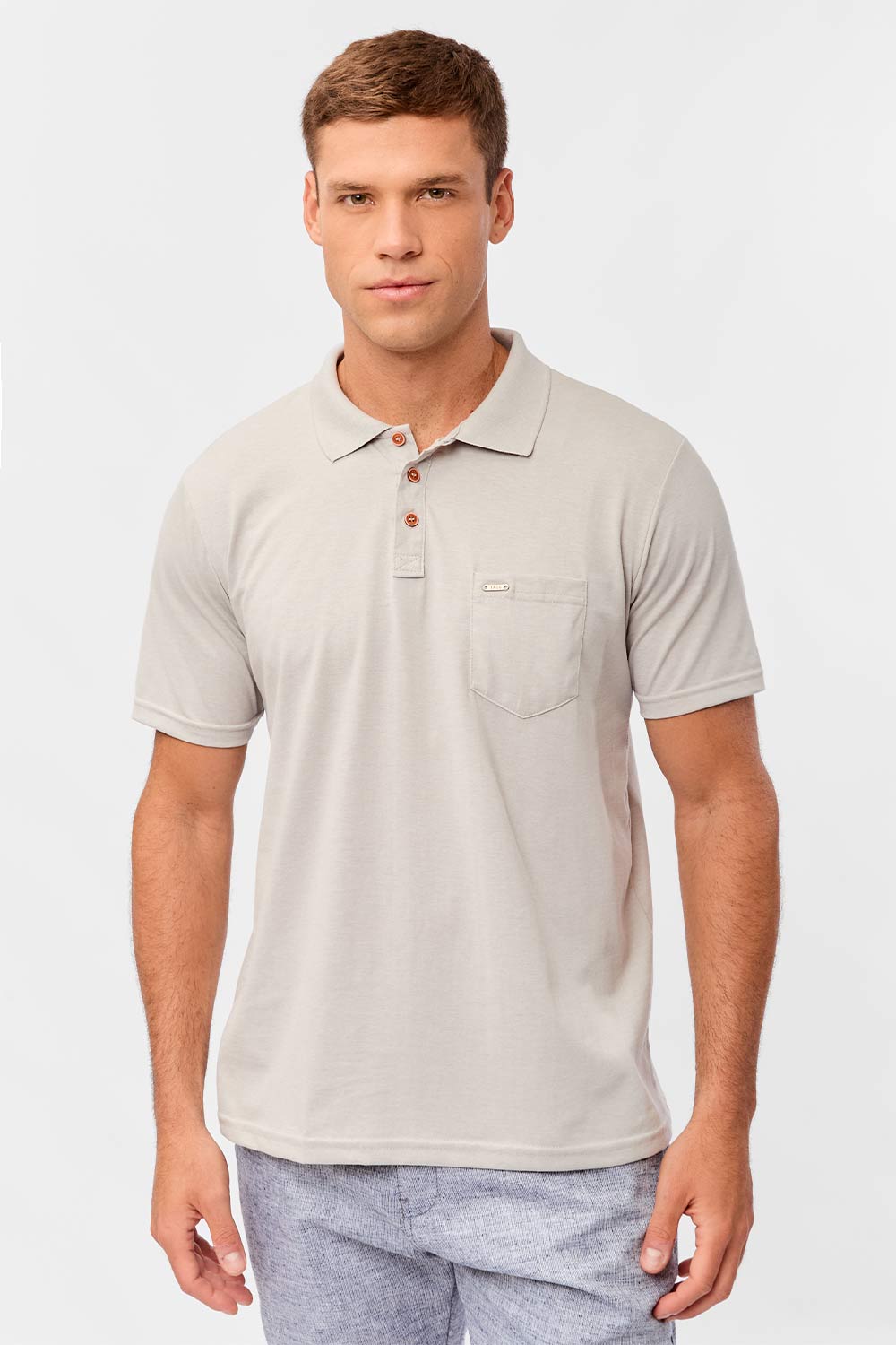 Polo Básica Fit Com Bolso Cinza