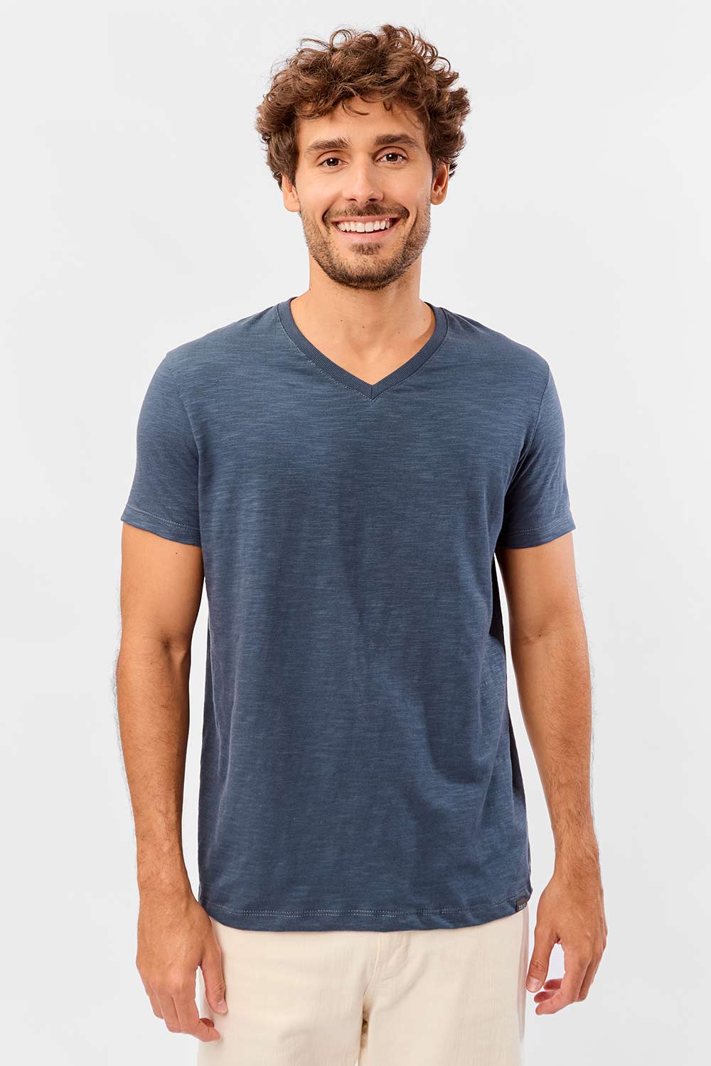 T-Shirt Gola v Básica Premium Azul Jeans
