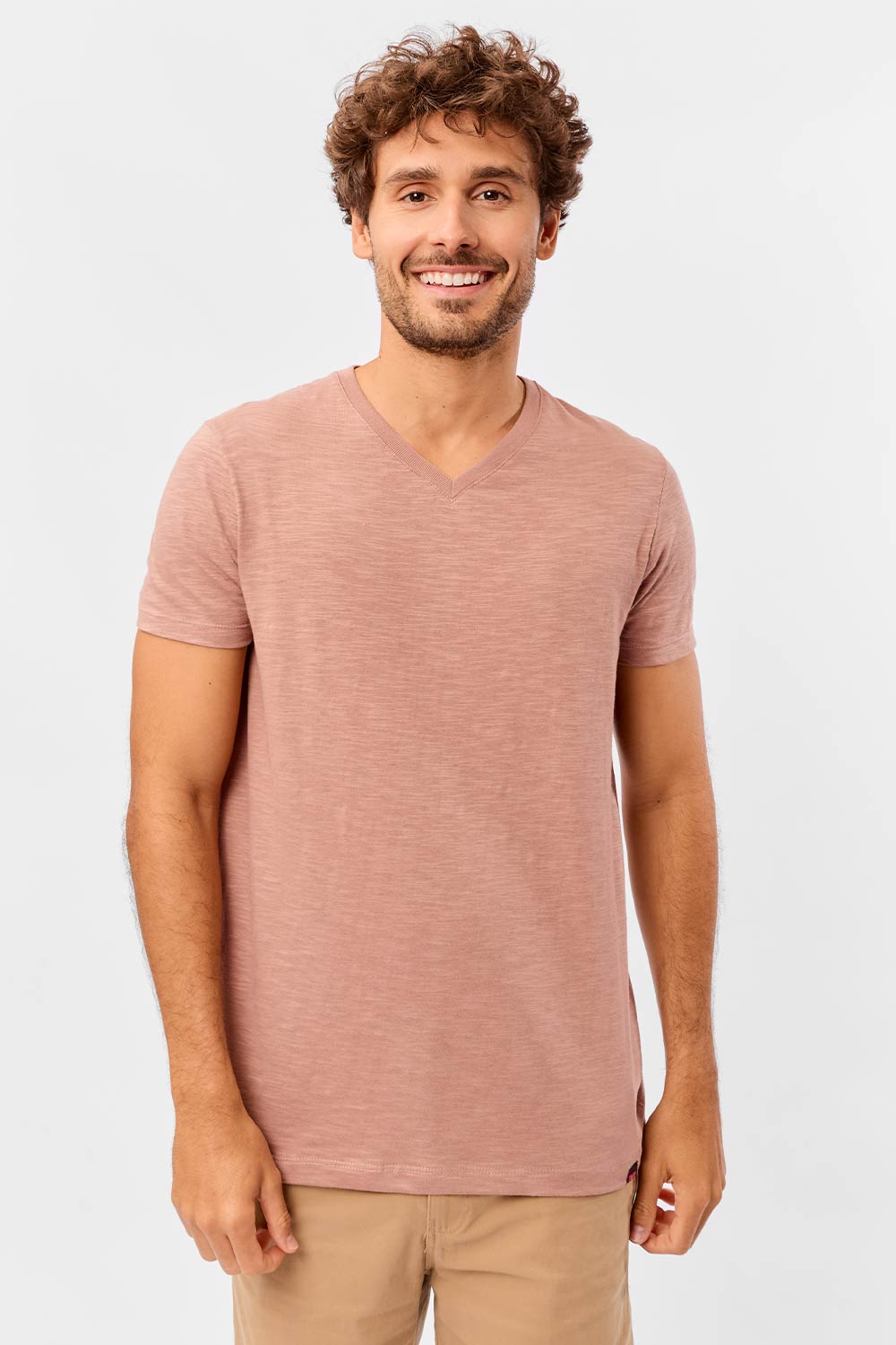 T-Shirt Gola v Básica Premium Rosa Clara