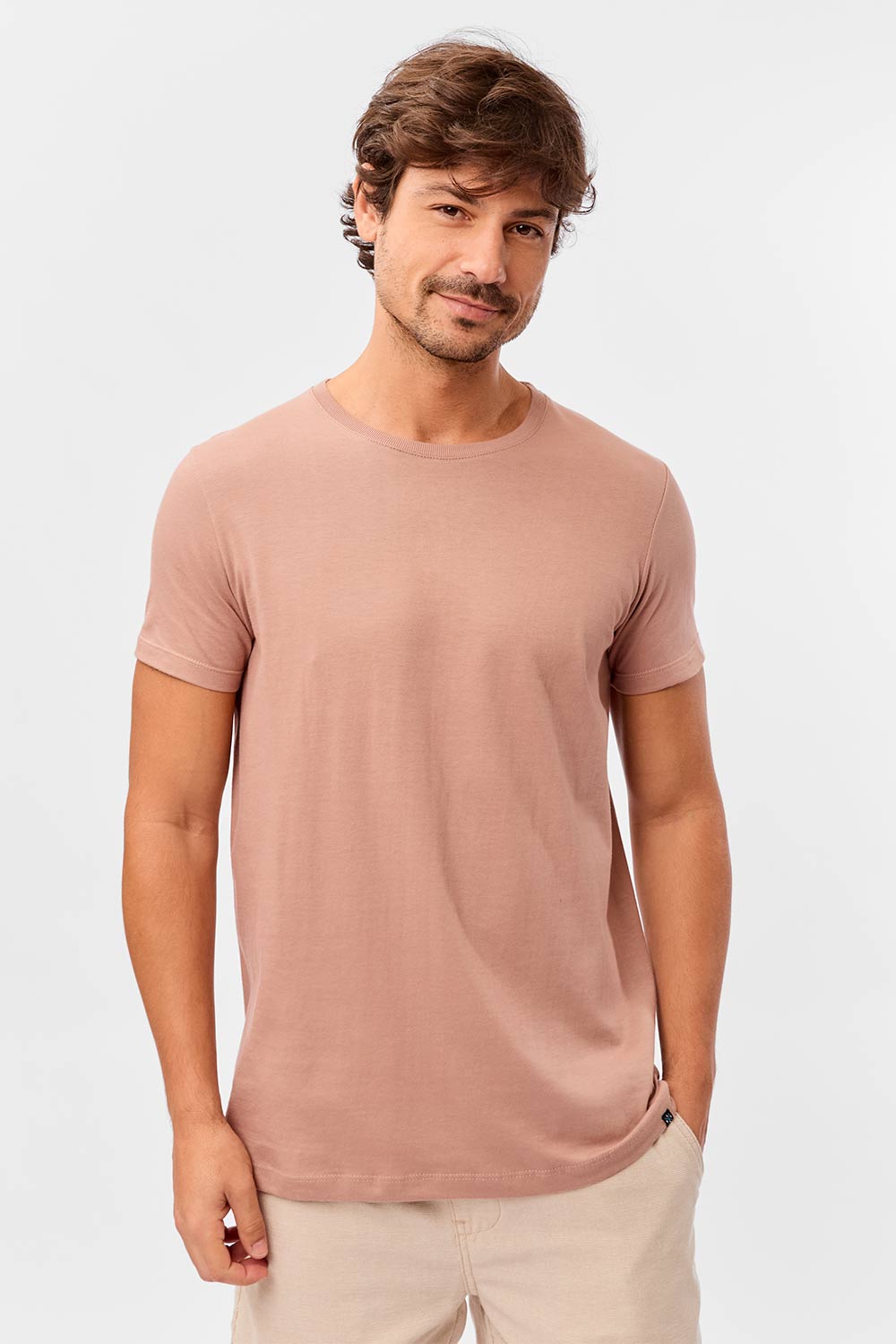 T-Shirt Básica Fit Premium Sem Costura Rosa Claro