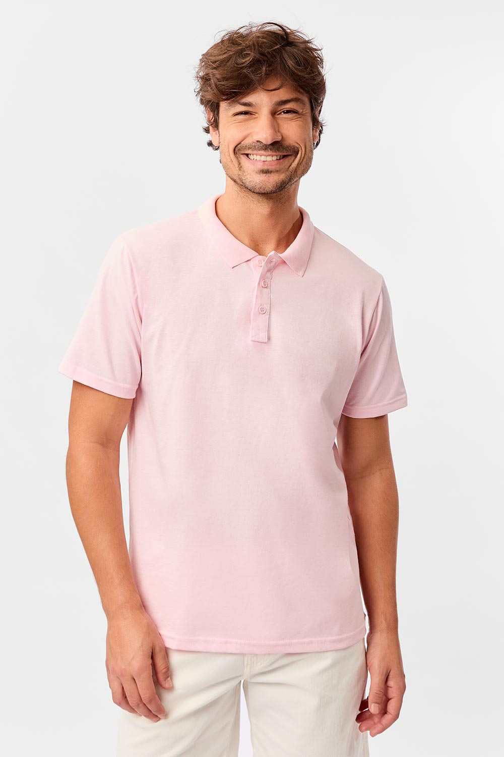 Polo Básica Fit Mescla Rosa Claro