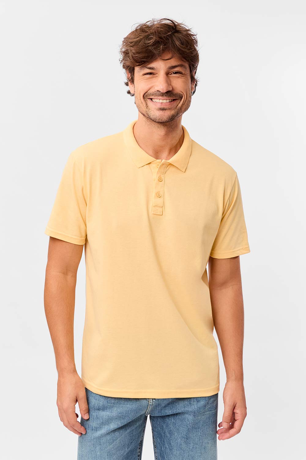Polo Básica Fit Mescla Amarelo Claro
