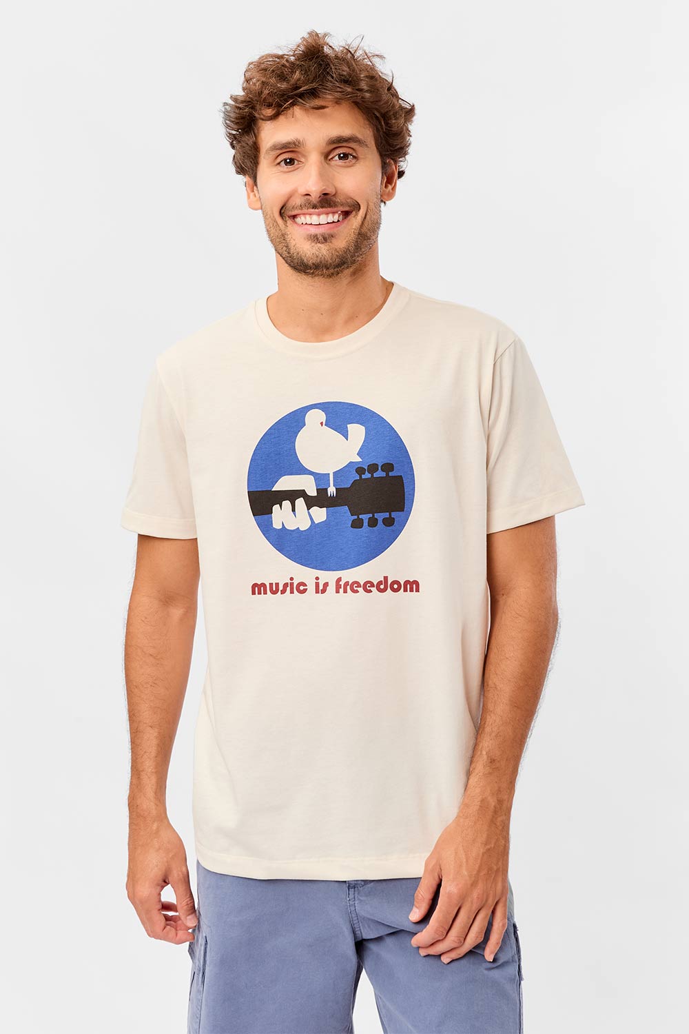 T-Shirt Estampada Music Is Freedom Off White