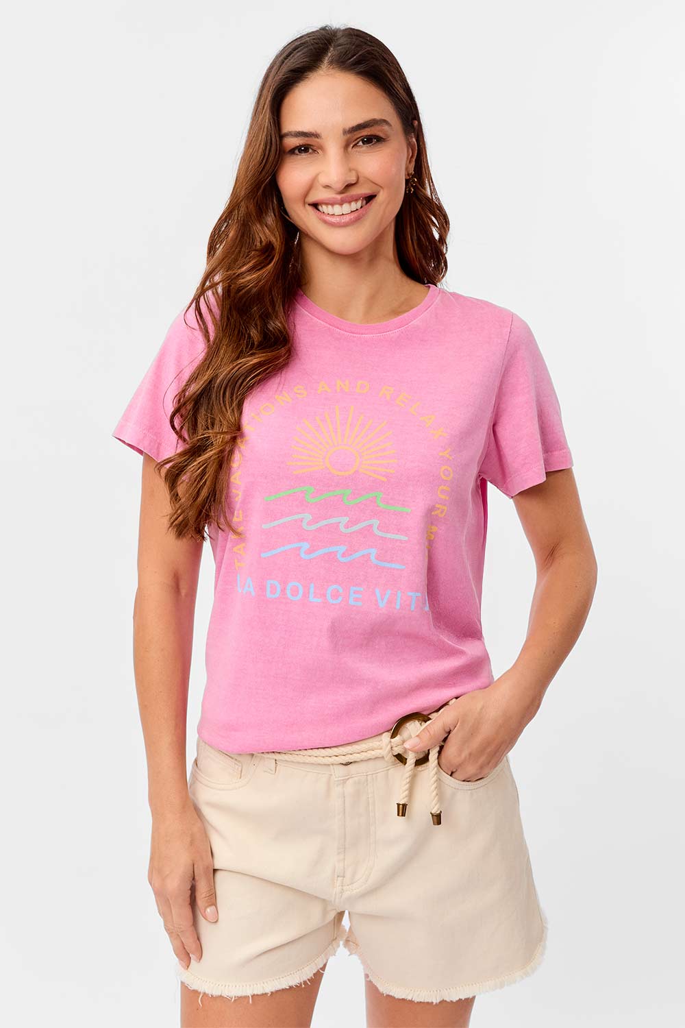 Blusa Estampada Vacations Rosa Clara