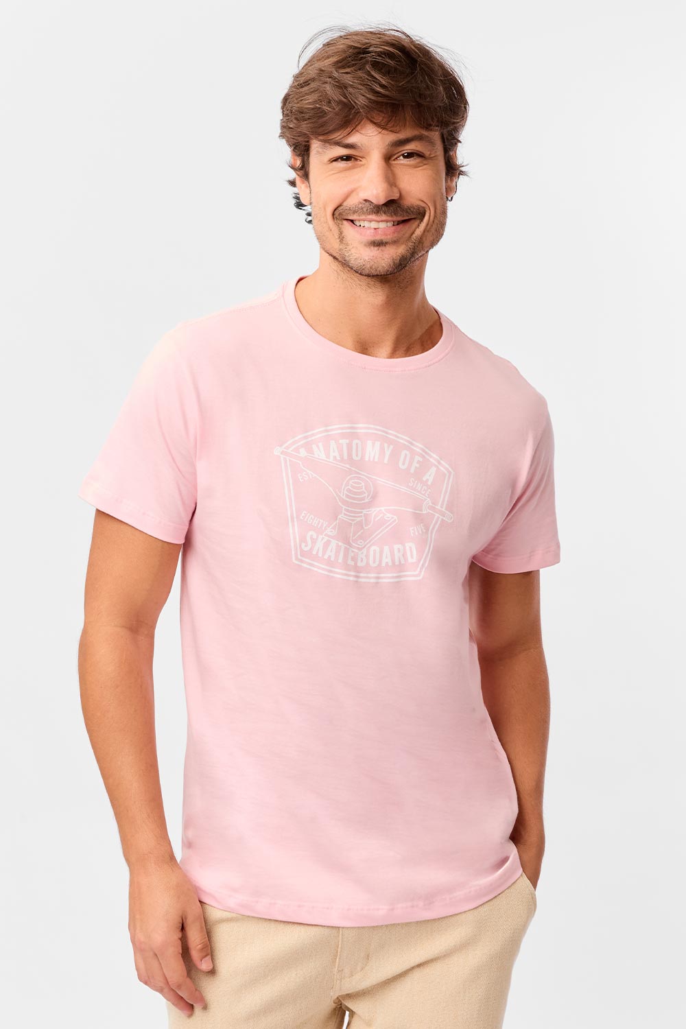 T-Shirt Estampada Skateboard Rosa Clara