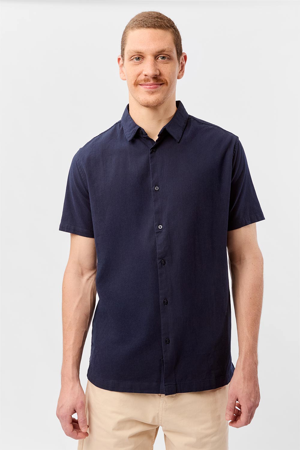 Camisa Linho Manga Curta Premium Azul Marinho