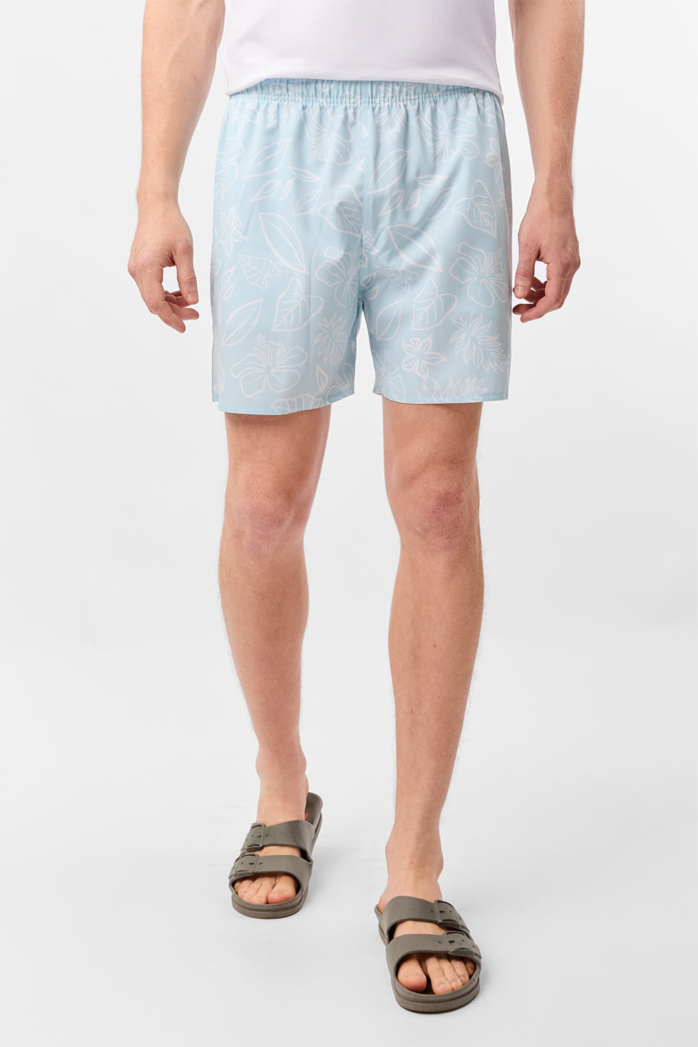 Short Estampado Flex Flor Azul Claro