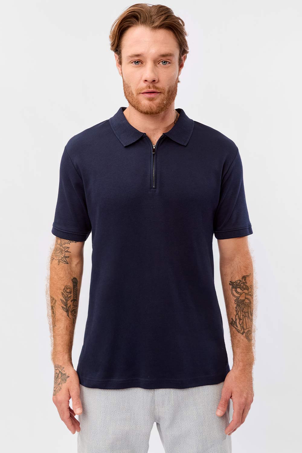 Polo Especial Interlock Com Zíper Azul Marinho
