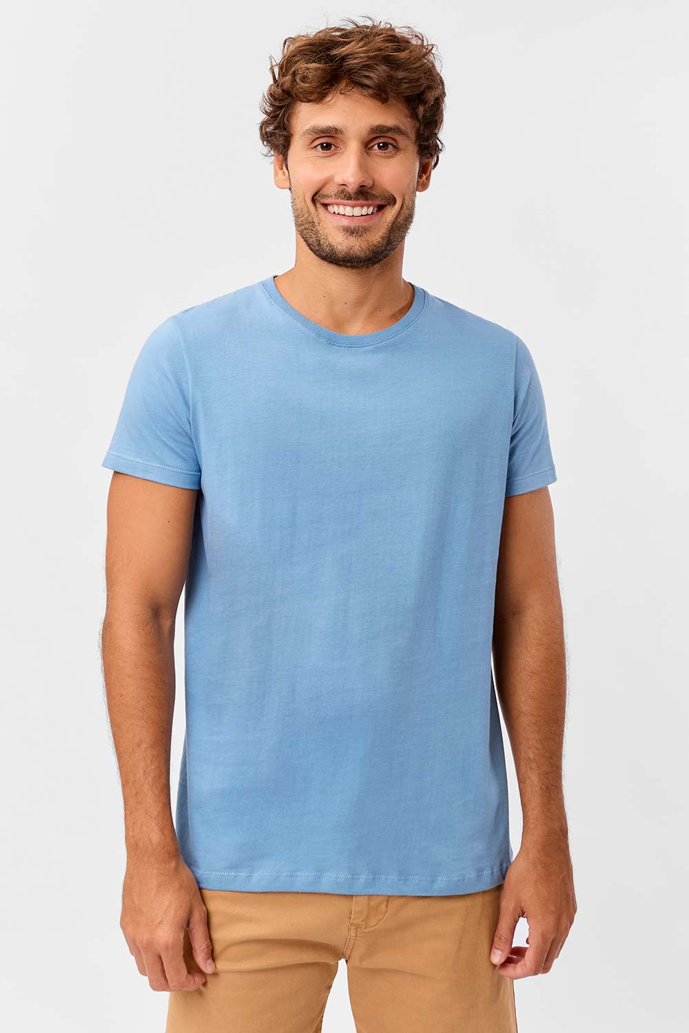 T-Shirt Básica Premium Fit Sem Costura Lateral Azul