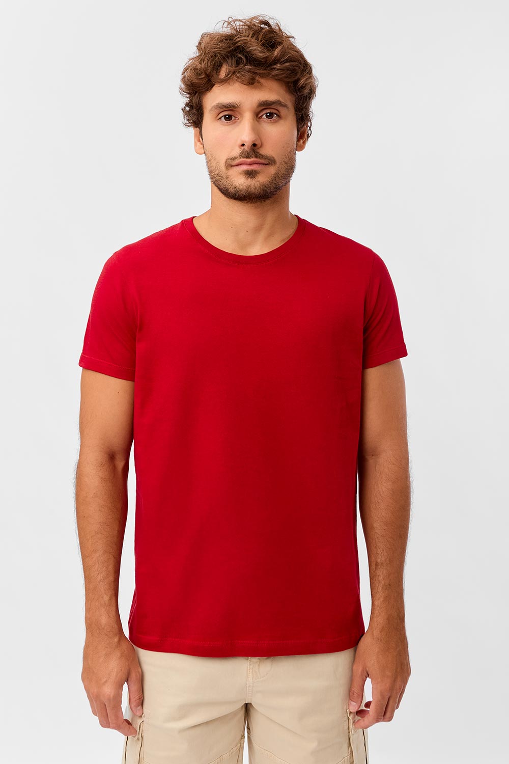 T-Shirt Básica Premium Fit Sem Costura Lateral Vermelha Escura