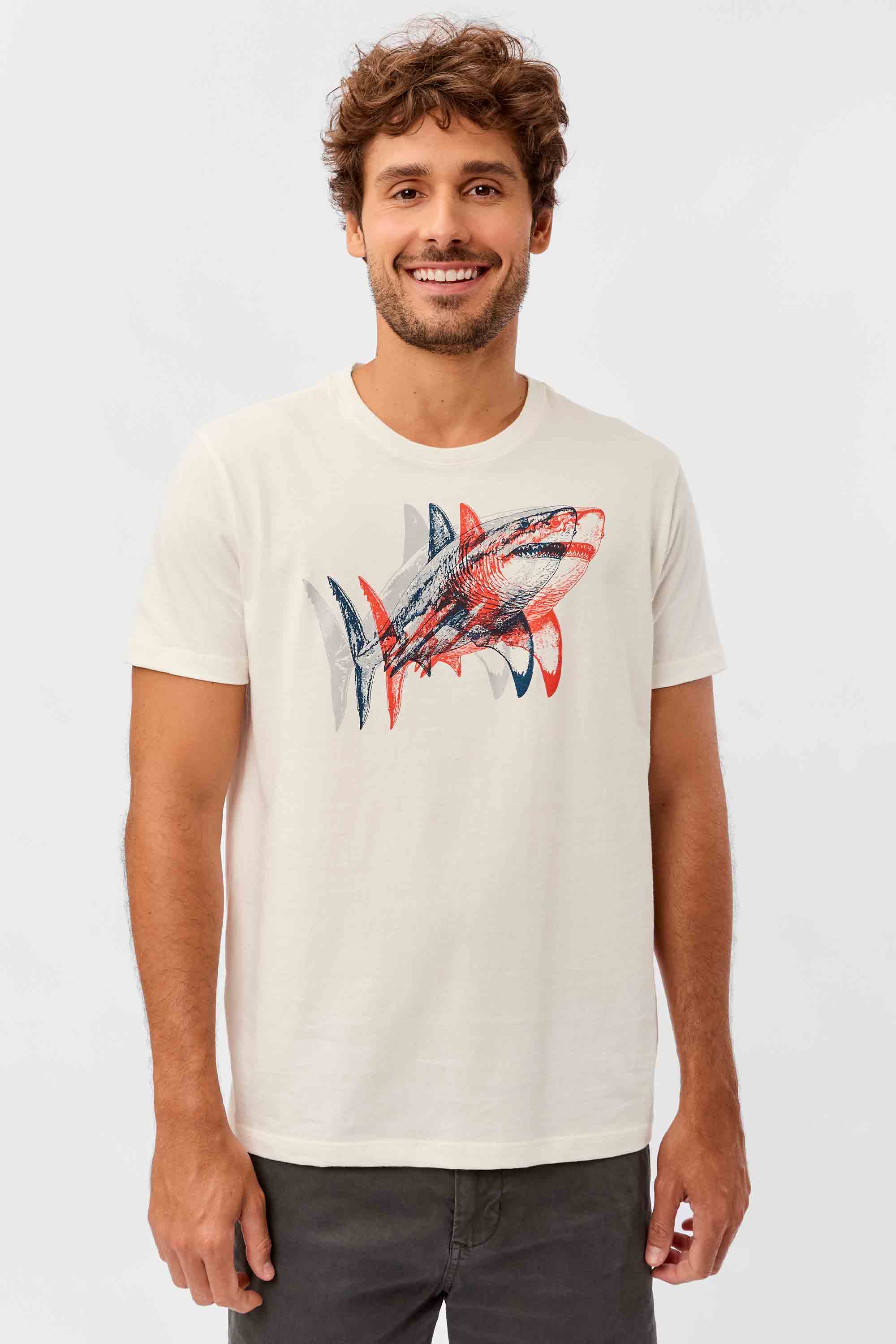 T-Shirt Estampada Tubarão Reflexivo Off White