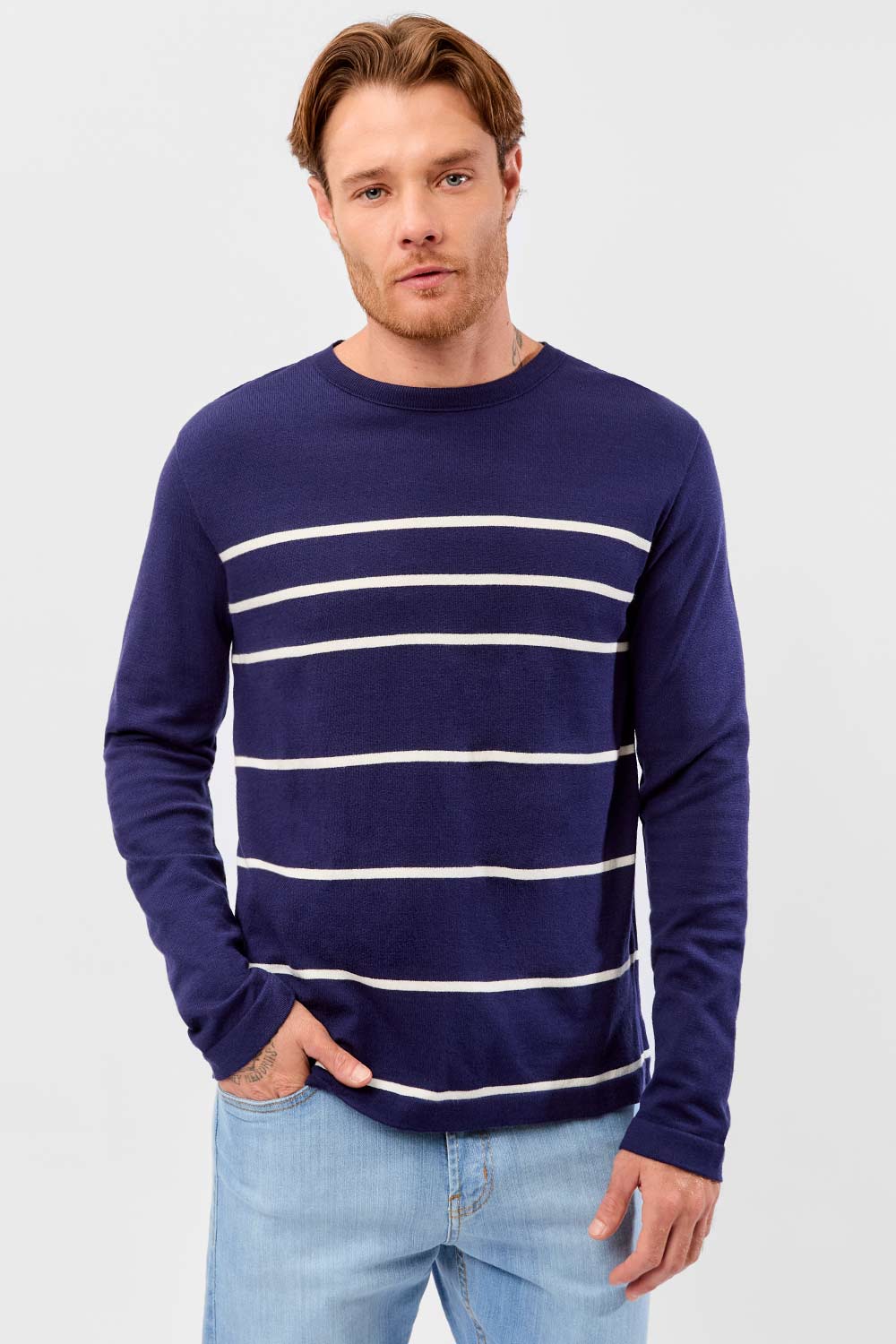 Suéter Listrado Classic Soft Azul Marinho